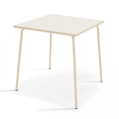 Ensemble table de jardin carrée et 4 fauteuils acier ivoire