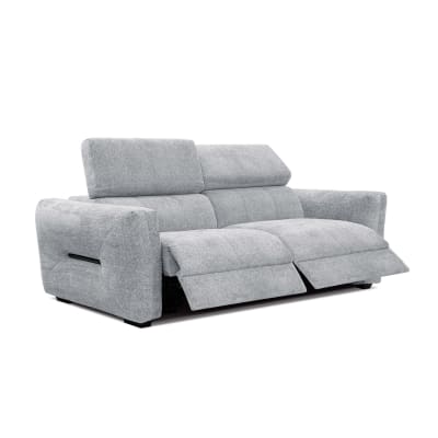 Canapé droit 3 places avec 2 relax électriques tissu gris clair