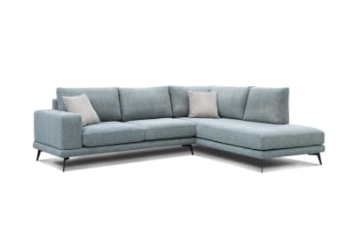 Canapé d'angle droit 5 places tissu bleu clair