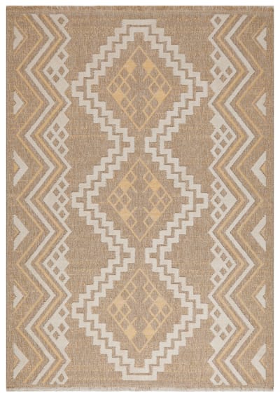 Tapis intérieur et extérieur aspect jute ethnique jaune - 160x230