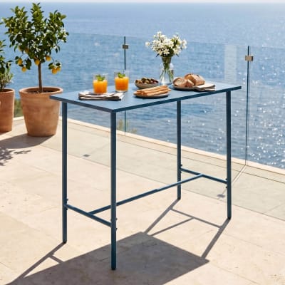 Table haute de jardin en métal bleu pacific 120 cm
