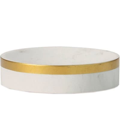 Porte savon résine effet marbre blanc et doré