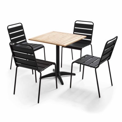 Ensemble brasserie table alumium et bois et 2 chaises en métal