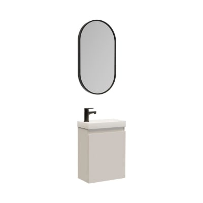 Meuble lave-mains  + robinet noir + miroir ovale