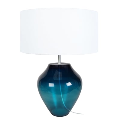 Lampe à poser verre pétrole abat-jour tissu blanc