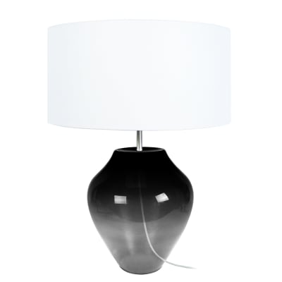 Lampe  à poser verre fumé abat-jour tissu blanc