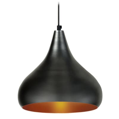 Suspension métal noir abat-jour anthracite et cuivre