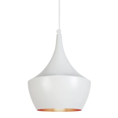 Suspension métal blanc abat-jour blanc et cuivre