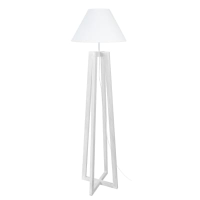 Lampadaire bois blanc abat-jour blanc
