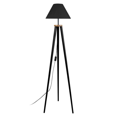 Lampadaire bois noir abat-jour noir