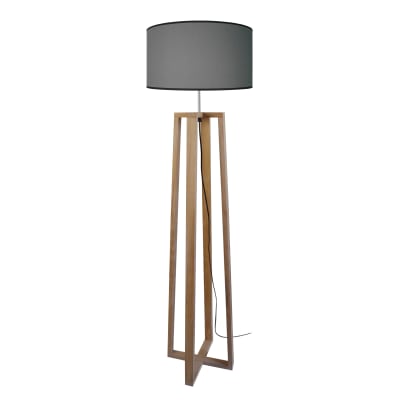 Lampadaire bois naturel abat-jour tissu gris