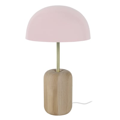 Lampe à poser bois naturel abat-jour métal rose