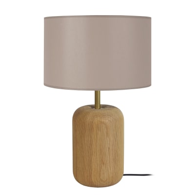 Lampe de table bois naturel métal abat-jour taupe