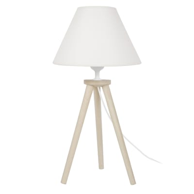 Lampe à poser trépied bois naturel abat-jour tissu écru