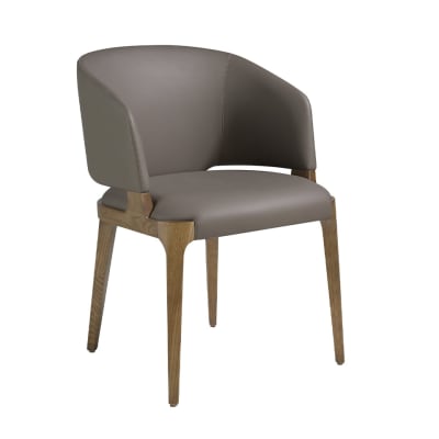 Chaise simili cuir vison et effet bois noyer