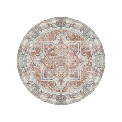 Tapis vintage de forme ronde - 200x200cm orange et bleu polyester