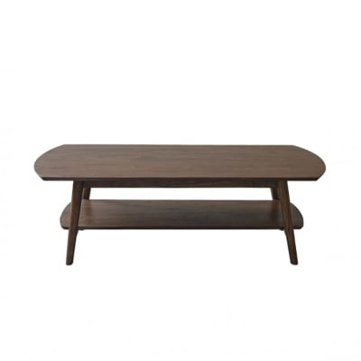 Table basse en mindi massif finition noyer double plateau 130 cm