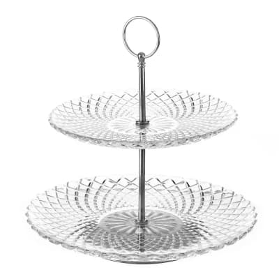 Plat de présentation fruits ou gâteaux à 2 étages en verre harlequin