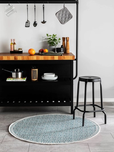 Tapis d'extérieur & intérieur rond bleu d 120