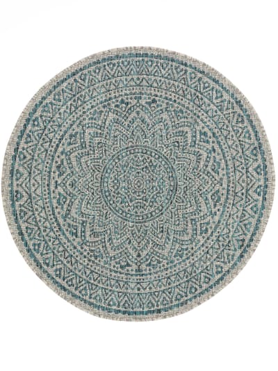 Tapis d'extérieur & intérieur rond beige/bleu D 120