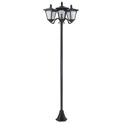 Lampadaire de jardin solaire led 3 têtes acier inox. Plastique noir