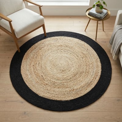 Tapis rond en jute et coton bande noire diam.120