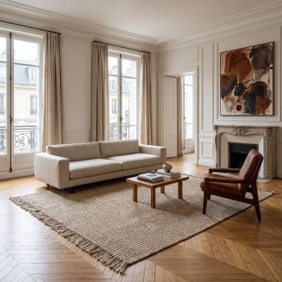 Tapis jute et coton artisanal beige naturel 160x230