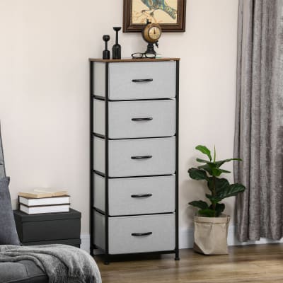 Chiffonnier 5 tiroirs - structure acier noir tissu pliant gris