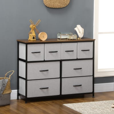 Commode 8 tiroirs - structure acier noir tissu pliant gris