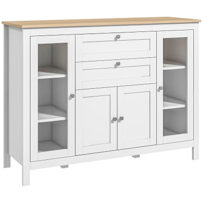 Buffet classique chic 2 portes 2 étagères 2 tiroirs blanc bois clair