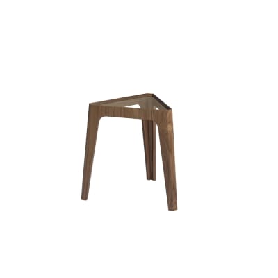 Table d'appoint triangle effet bois noyer et verre