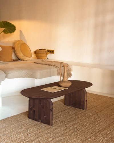 Table basse ovale en bois de sapin marron 100x35cm