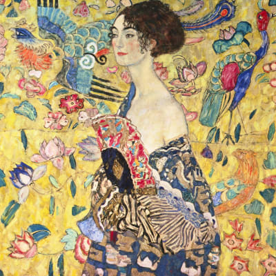 Tableau d'art de klimt la dame à l'éventail imprimé sur toile 50x50 cm