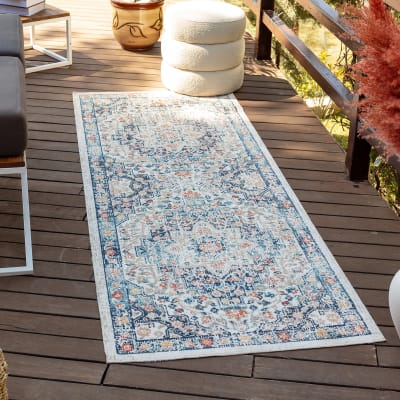 Tapis de couloir vintage oriental bleu foncé/beige 80x220