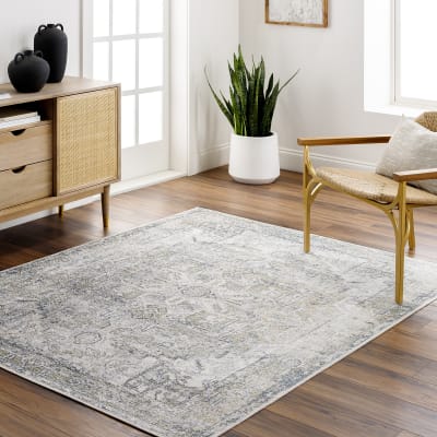 Tapis vintage lavable en machine gris/bleu 160x213
