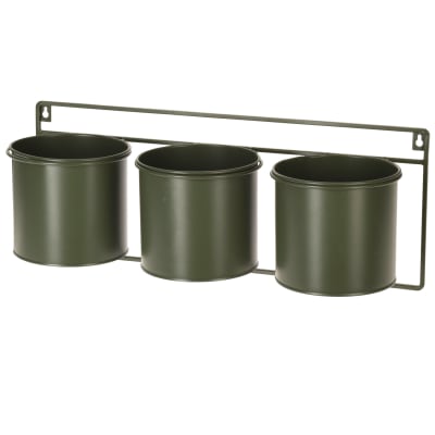 Support pots plantes mural en métal vert 3 pots