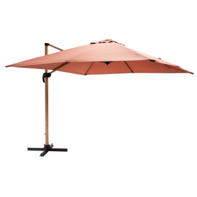 Parasol déporté carré 3x3m effet bois argile