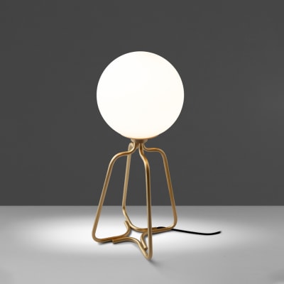 Lampe de bureau acier doré et verre blanc