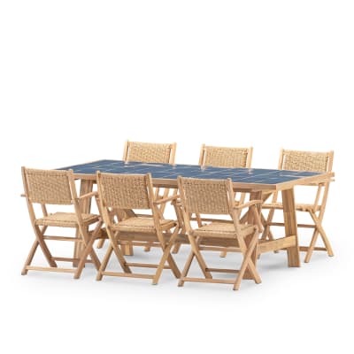 Ensemble table céramique bleue 205x105 et 6 chaises