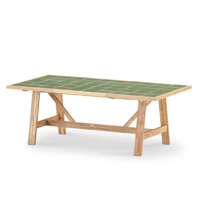Table à manger de jardin en céramique en bois et vert 205x105