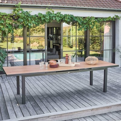 Table de jardin rectangulaire extensible bois 12 à 14 places