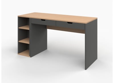 Bureau avec 2 tiroirs et caisson Ardoise et Chêne
