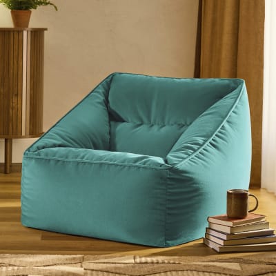 Pouf poire fauteuil velours bleu canard