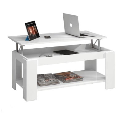 Table basse à plateau relevable - l102 x h43 cm - blanc
