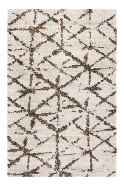 Tapis à poils longs design géométrique beige chiné et brun 133x200