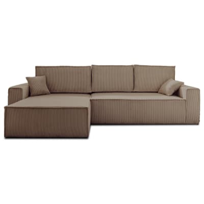 Canapé d'angle réversible convertible 4 places en velours côtelé taupe