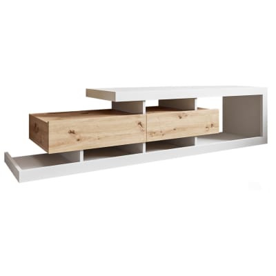 Meuble tv   effet bois et blanc   2 tiroirs  bois / blanc
