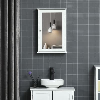 Armoire murale salle de bain avec miroir - porte, 2 étagères - blanc