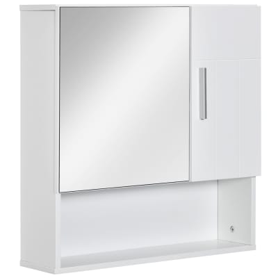 Armoire murale miroir salle de bain - 2 portes étagères, niche - blanc