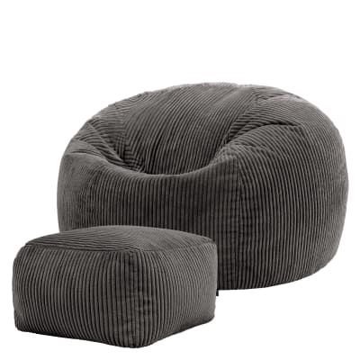 Pouf avec repose-pied carré velours côtelé gris anthracite